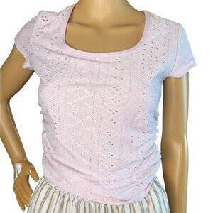 Womens Short Sleeve Eyelet Top Size M Coquette Cottagecore